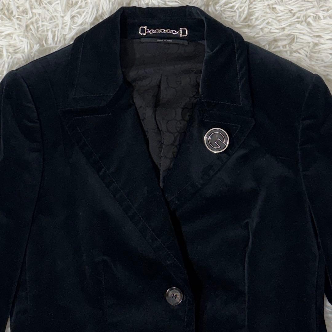 グッチ テーラードジャケット ベロア ホースビット ブラック 42