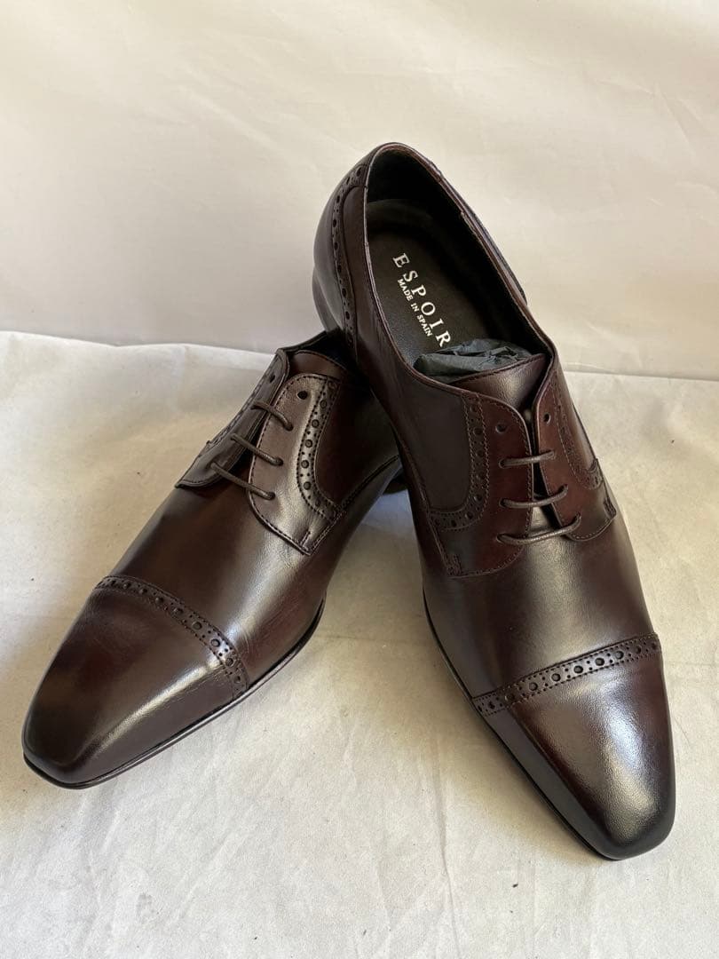 リピーター割 スペイン製 エスポワール ストレートチップ 7 濃茶 革底
