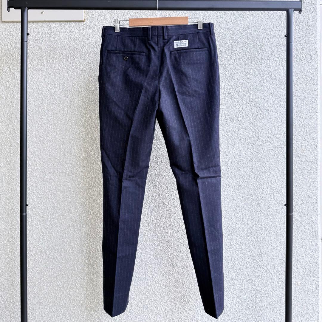 【極美品】WACKO MARIA カシミヤ混 スラックス L 紺 ストライプ