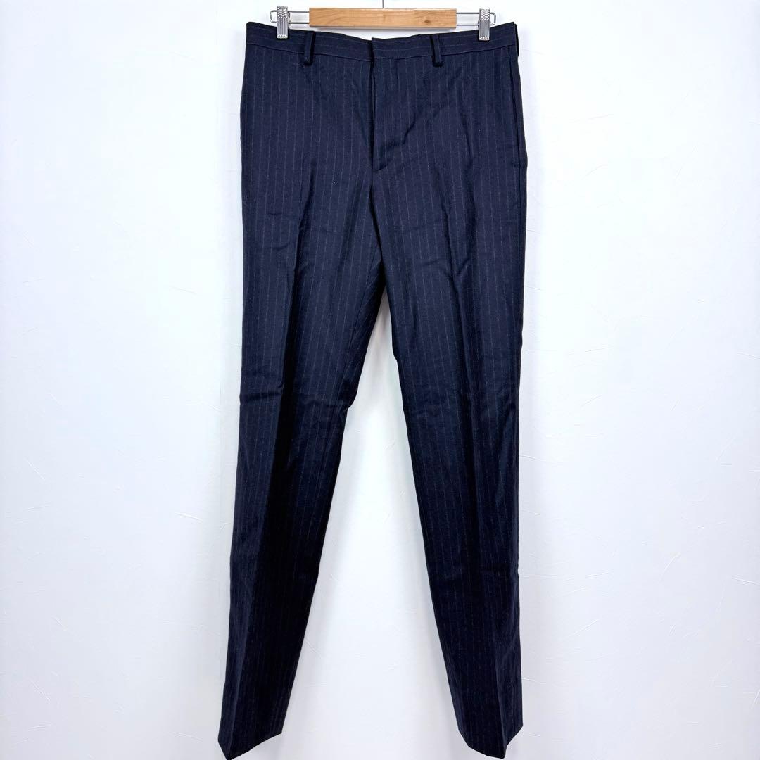【極美品】WACKO MARIA カシミヤ混 スラックス L 紺 ストライプ