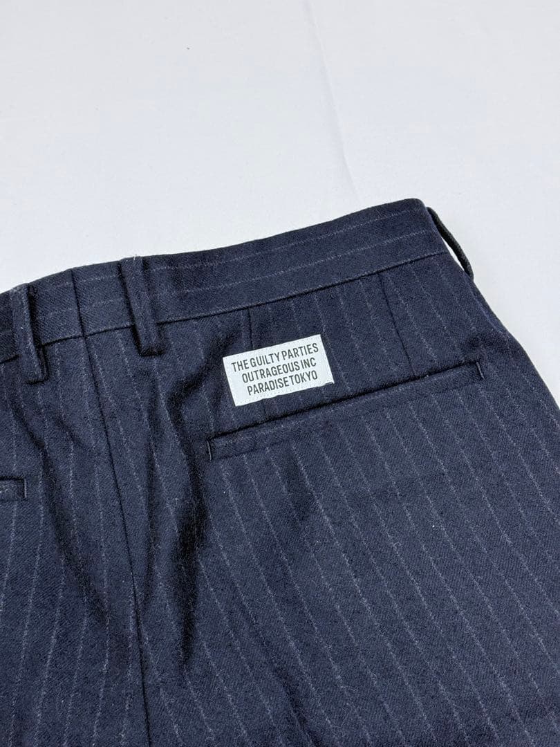 【極美品】WACKO MARIA カシミヤ混 スラックス L 紺 ストライプ