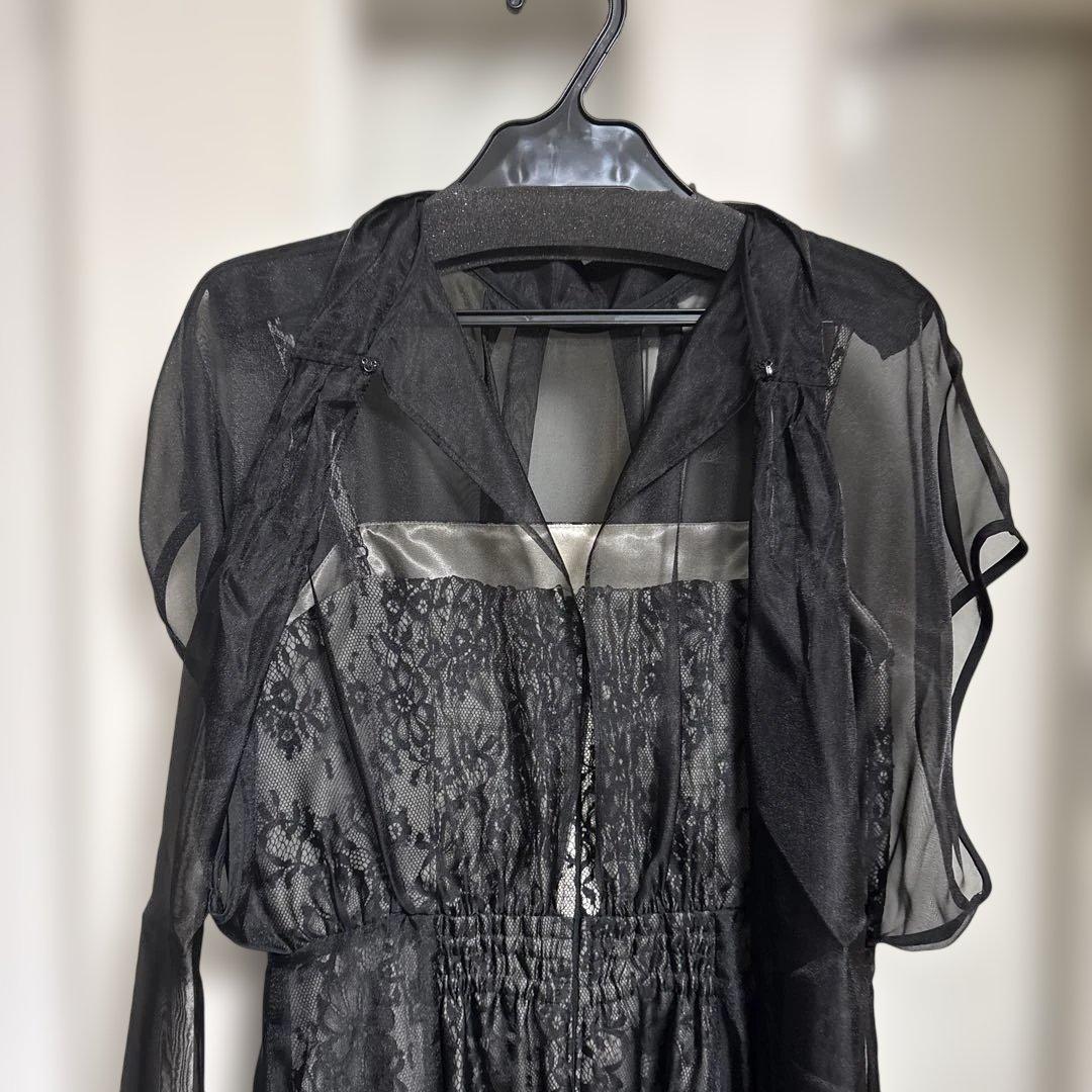 【1回着用】Mystrada プリーツメロードレス 黒 ロング 結婚式 披露宴