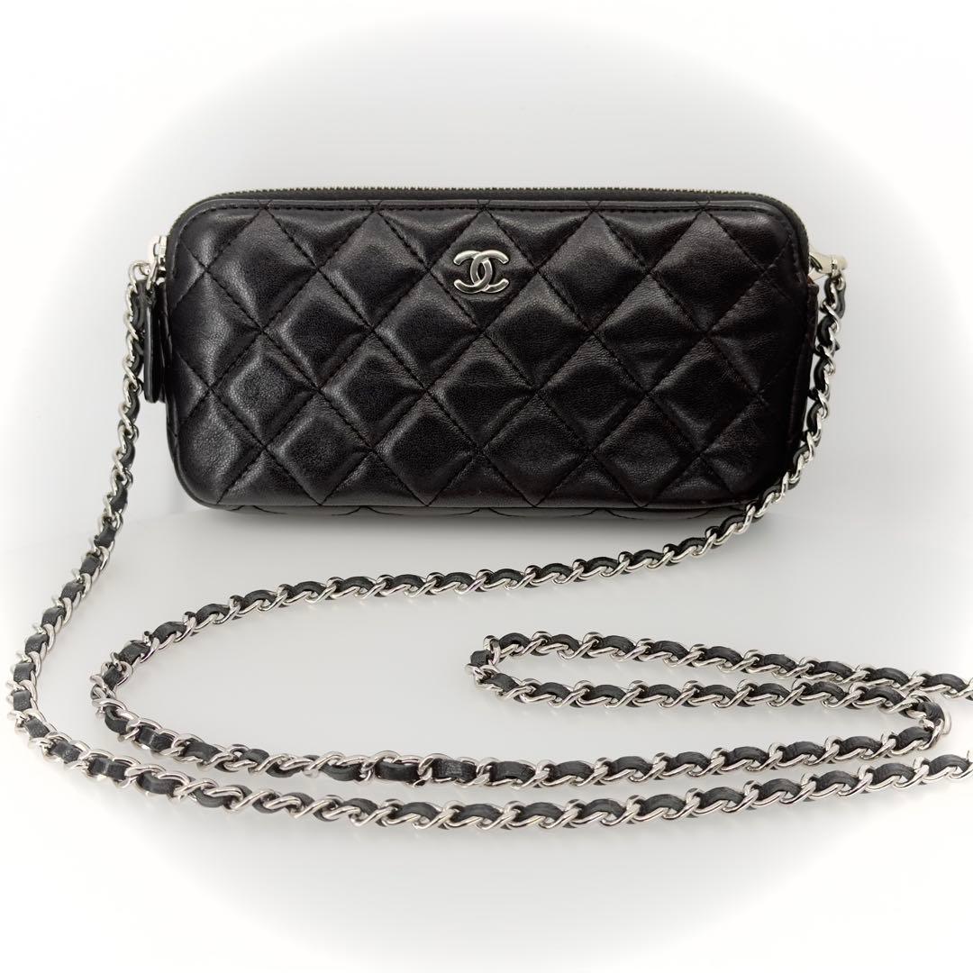 CHANEL シャネル Wファスナー チェーンウォレット マトラッセ ラムスキン