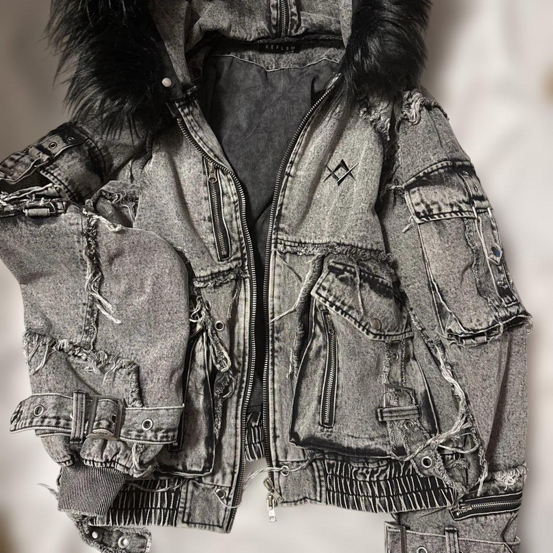 REFLEM レフレム デニムフリンジN2Bジャケット/グレー