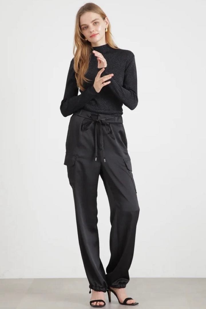 【新品】ピンキーアンドダイアン◆サテンカーゴパンツ ブラック 38