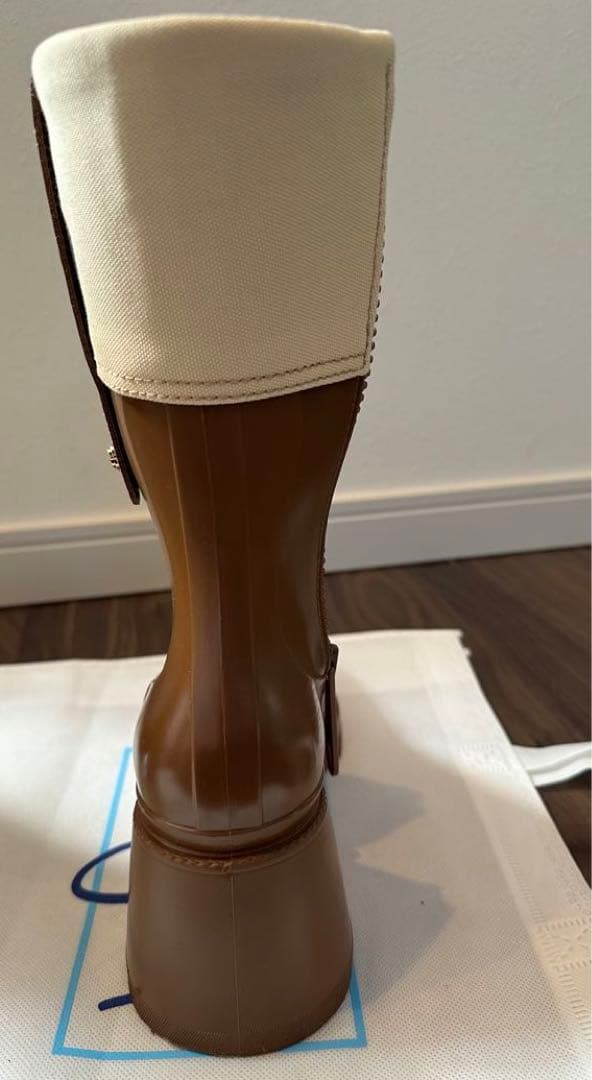 数回着用のみ♪ Chloe PVC キャンバスレインブーツ　ブラウン　晴雨兼用