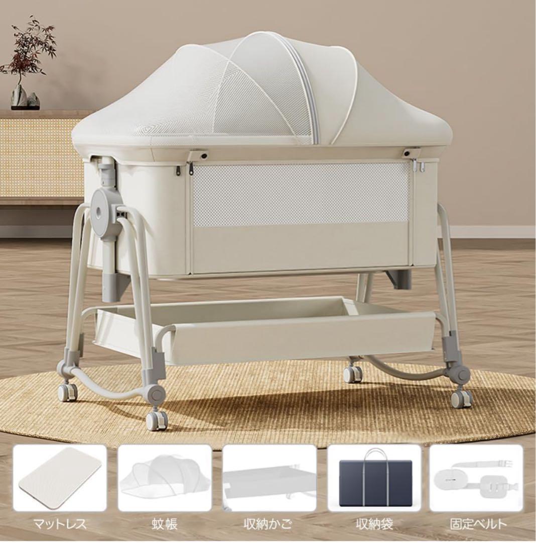 kino linpo ベビーベッド キャスター 収納棚付き 　クリーム色
