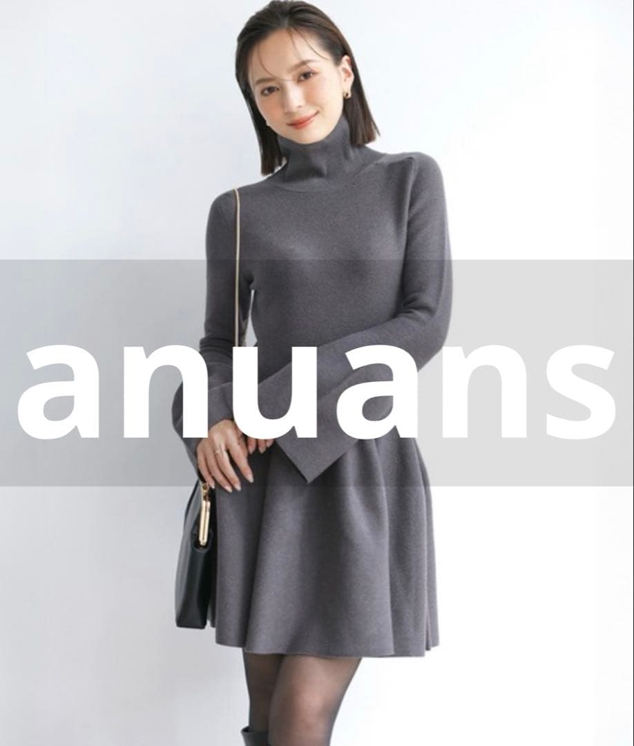 anuans ニットワンピース MEDIUM グレー レディース