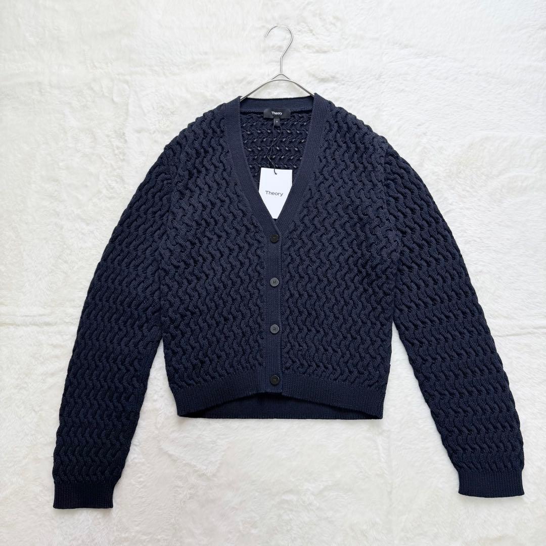 新品✨theory ラウンデッドコットンケーブルカーディガン　25SS ネイビー