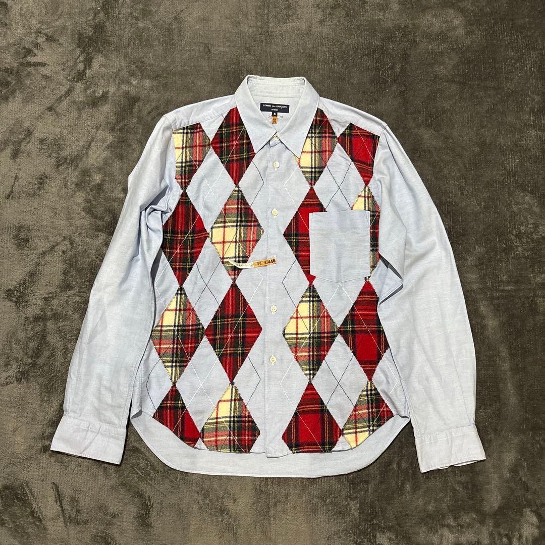クリーニング済み。コムデギャルソン　アーガイル柄パッチワークシャツ
