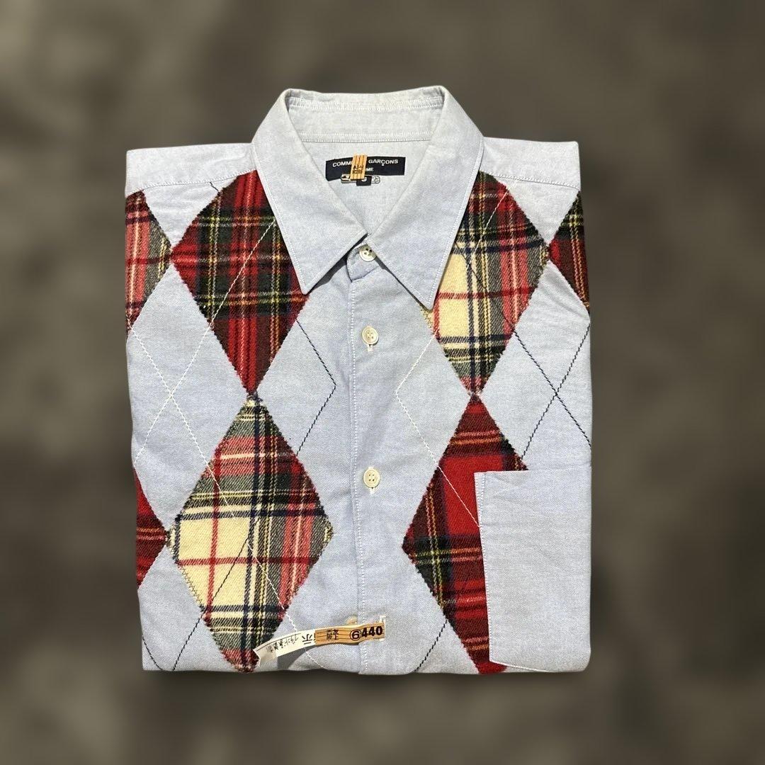 クリーニング済み。コムデギャルソン　アーガイル柄パッチワークシャツ