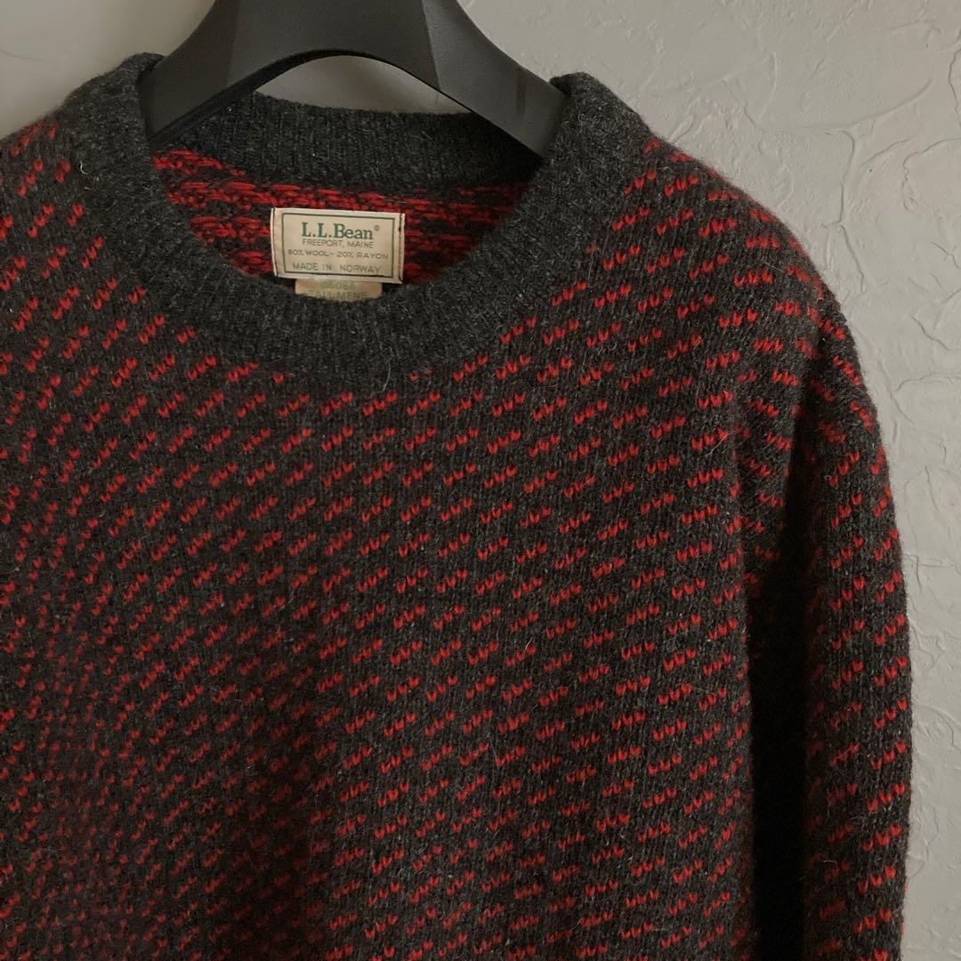 【ノルウェー製 80s】エルエルビーン　バーズアイニット サイズL 希少カラー