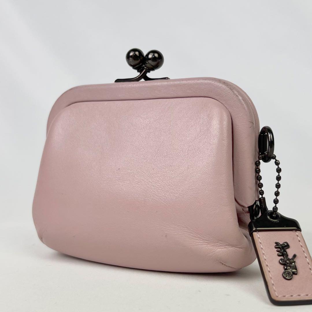 COACH コーチ キスロック がま口 ケース グラブタンレザー ピンク