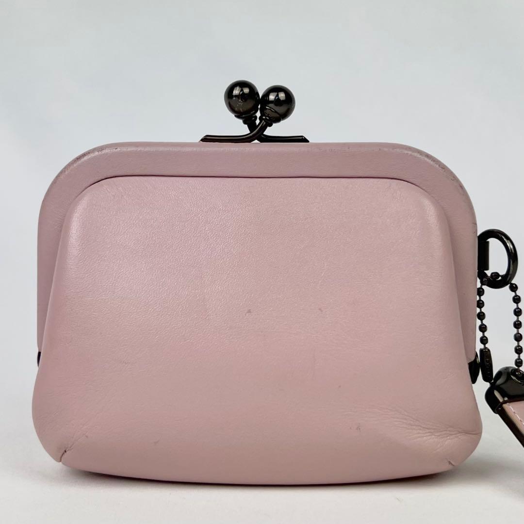 COACH コーチ キスロック がま口 ケース グラブタンレザー ピンク