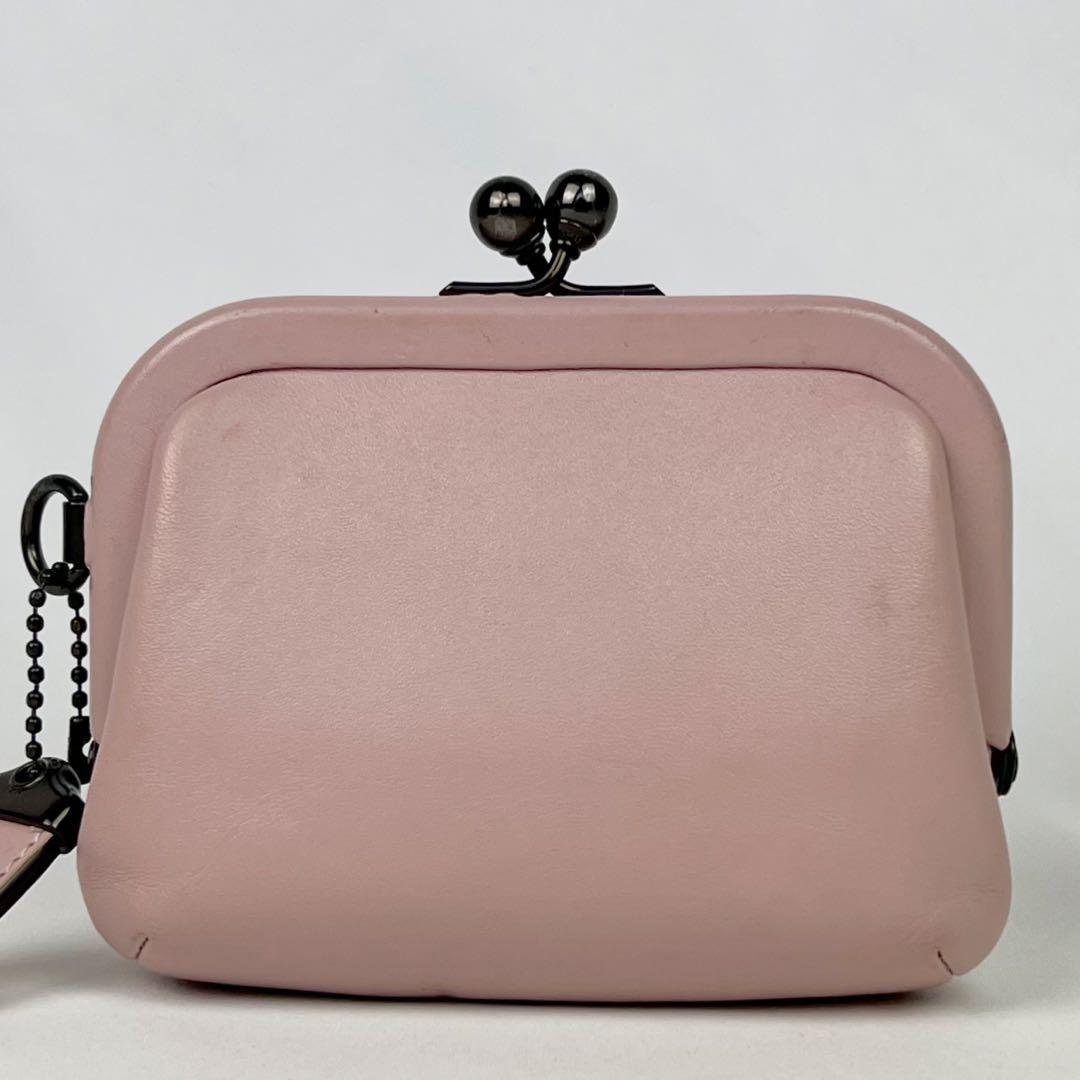COACH コーチ キスロック がま口 ケース グラブタンレザー ピンク