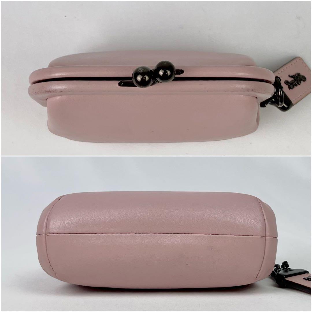 COACH コーチ キスロック がま口 ケース グラブタンレザー ピンク
