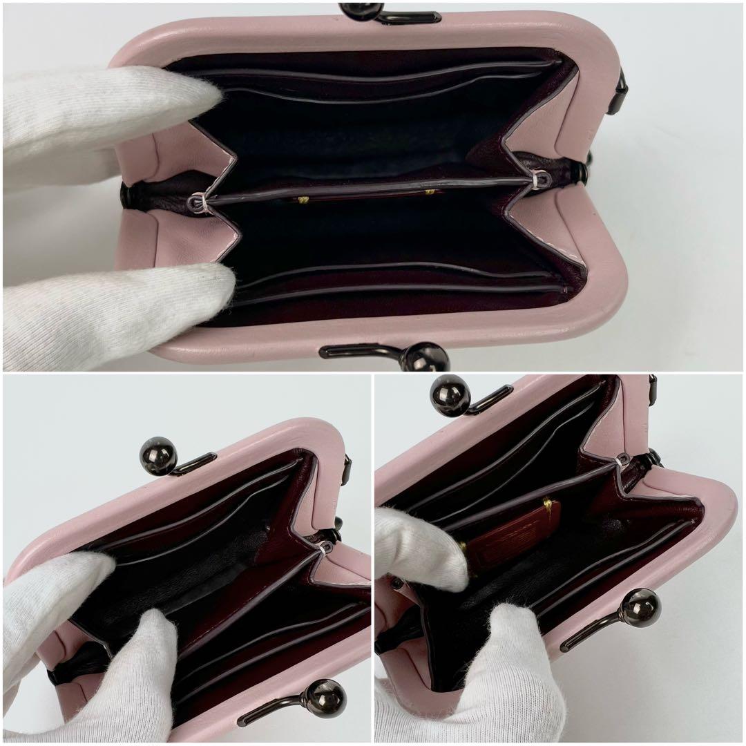 COACH コーチ キスロック がま口 ケース グラブタンレザー ピンク