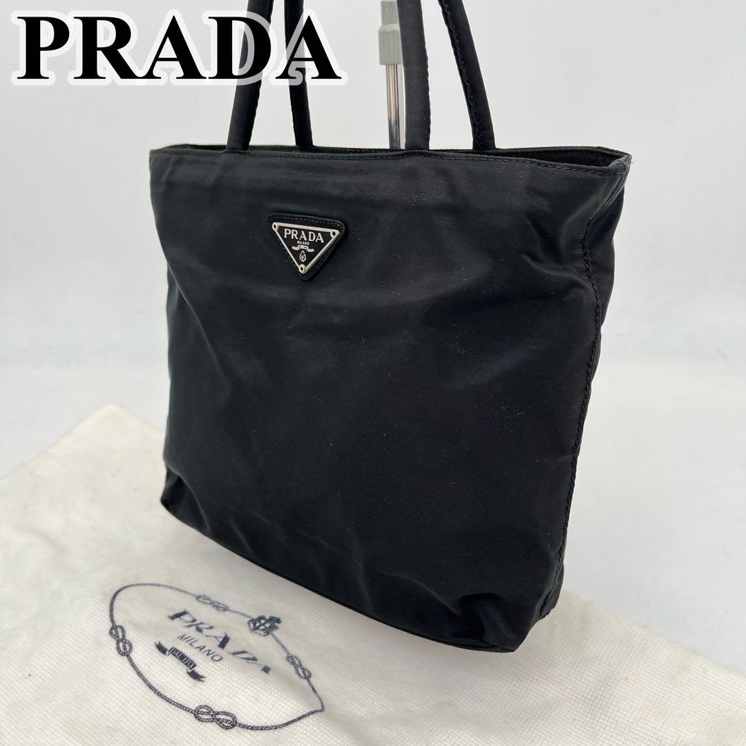 PRADA ハンドバッグ ミニトート 手提げ 三角プレート テスートナイロン 黒