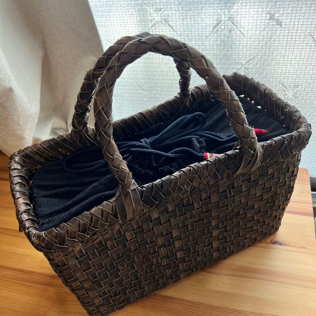 胡桃 かごバッグ 大きめ A4収納可 8mmひご