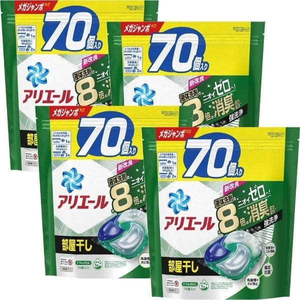 P&Gアリエールジェルボール4D洗濯洗剤詰め替えメガジャンボ部屋干し4個セット