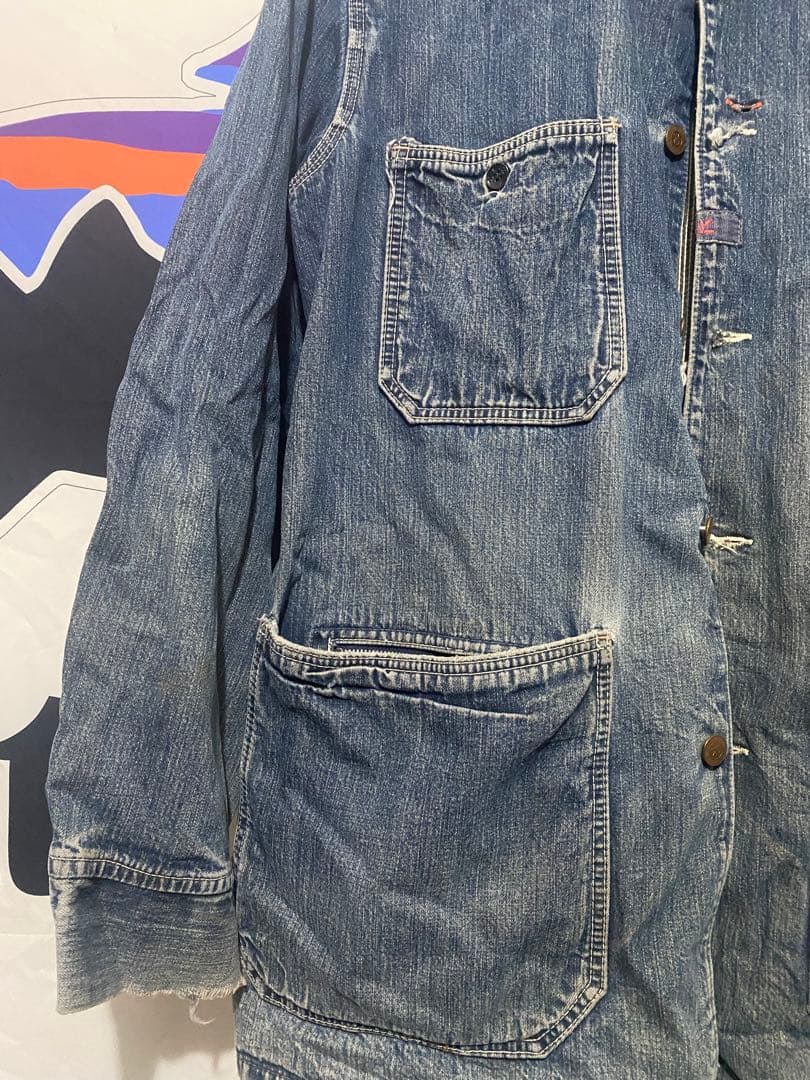 サ*シ様 最高のヤレ古着デニムカバーオール L〜XLバイカービンテージチョッパー