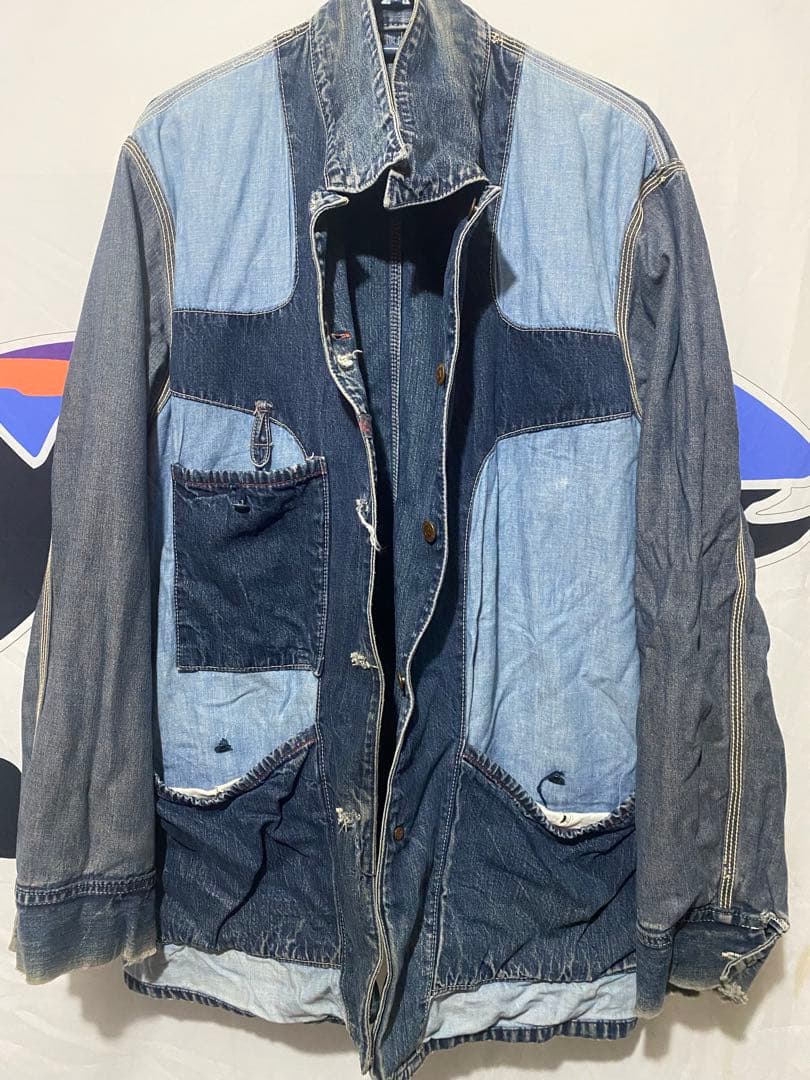 サ*シ様 最高のヤレ古着デニムカバーオール L〜XLバイカービンテージチョッパー