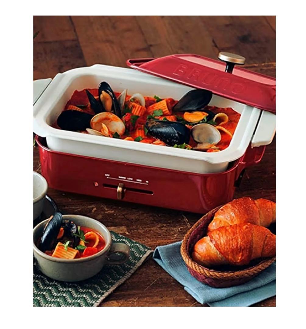 BRUNO ブルーノ コンパクトホットプレート 赤 深鍋セット