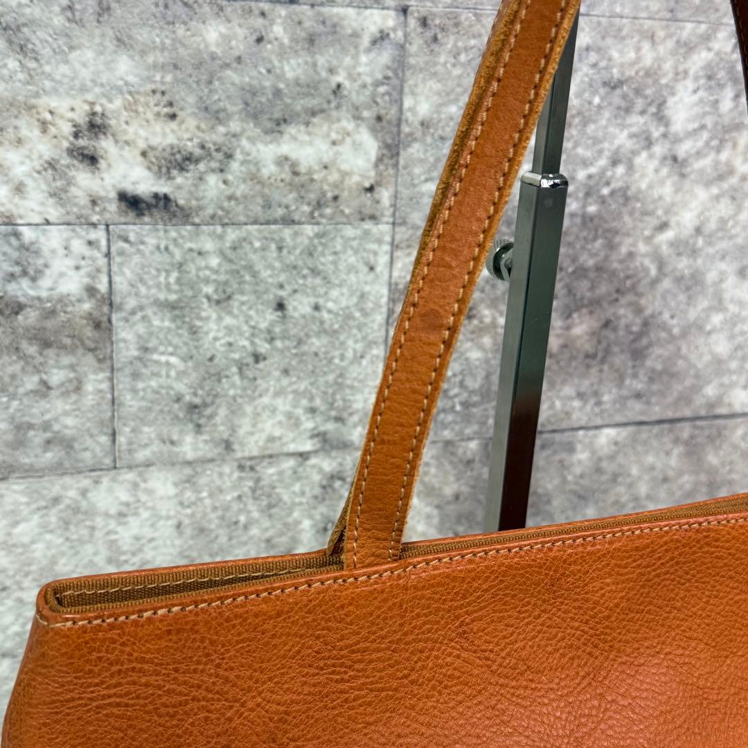 【良品】イルビゾンテ レザー ハンドバッグ ロゴ刻印 キャメル イタリア製