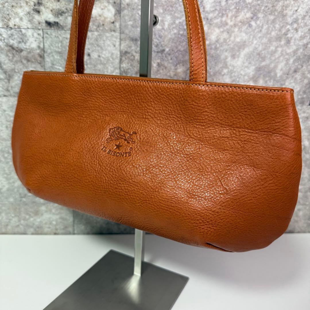 【良品】イルビゾンテ レザー ハンドバッグ ロゴ刻印 キャメル イタリア製