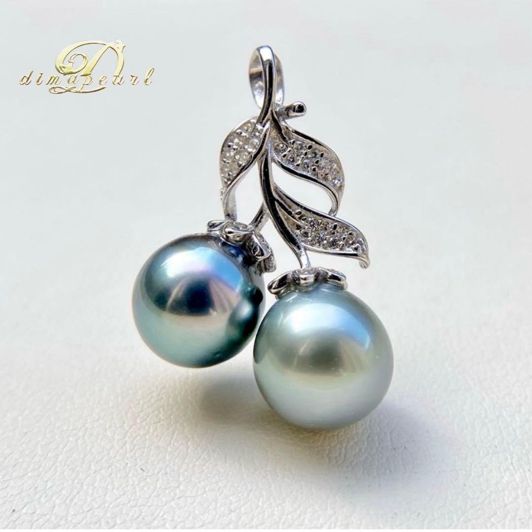 本真珠南洋黒蝶真珠グレーとブルー10㍉s925ペンダントBEN906