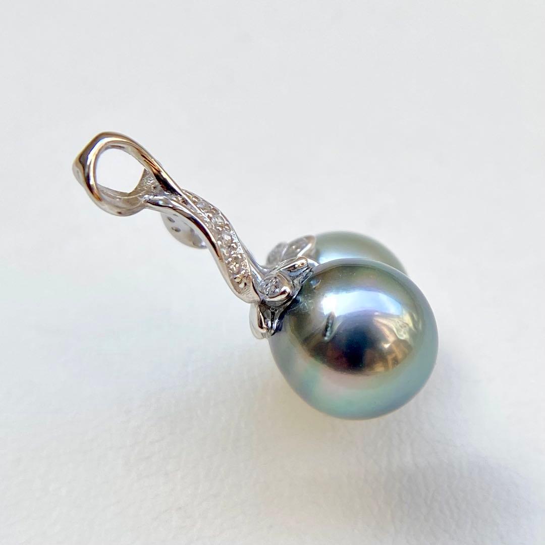 本真珠南洋黒蝶真珠グレーとブルー10㍉s925ペンダントBEN906