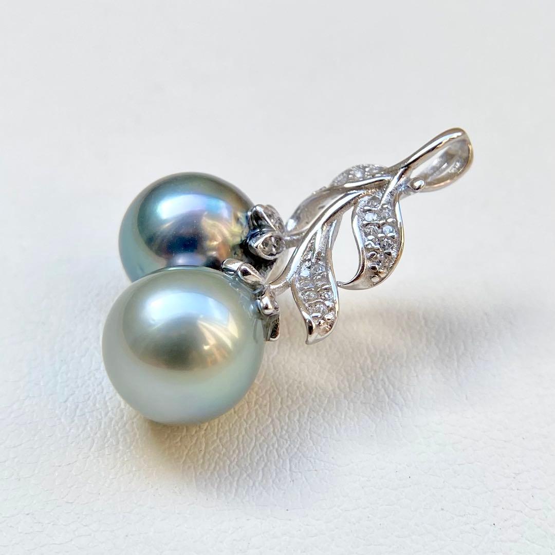 本真珠南洋黒蝶真珠グレーとブルー10㍉s925ペンダントBEN906