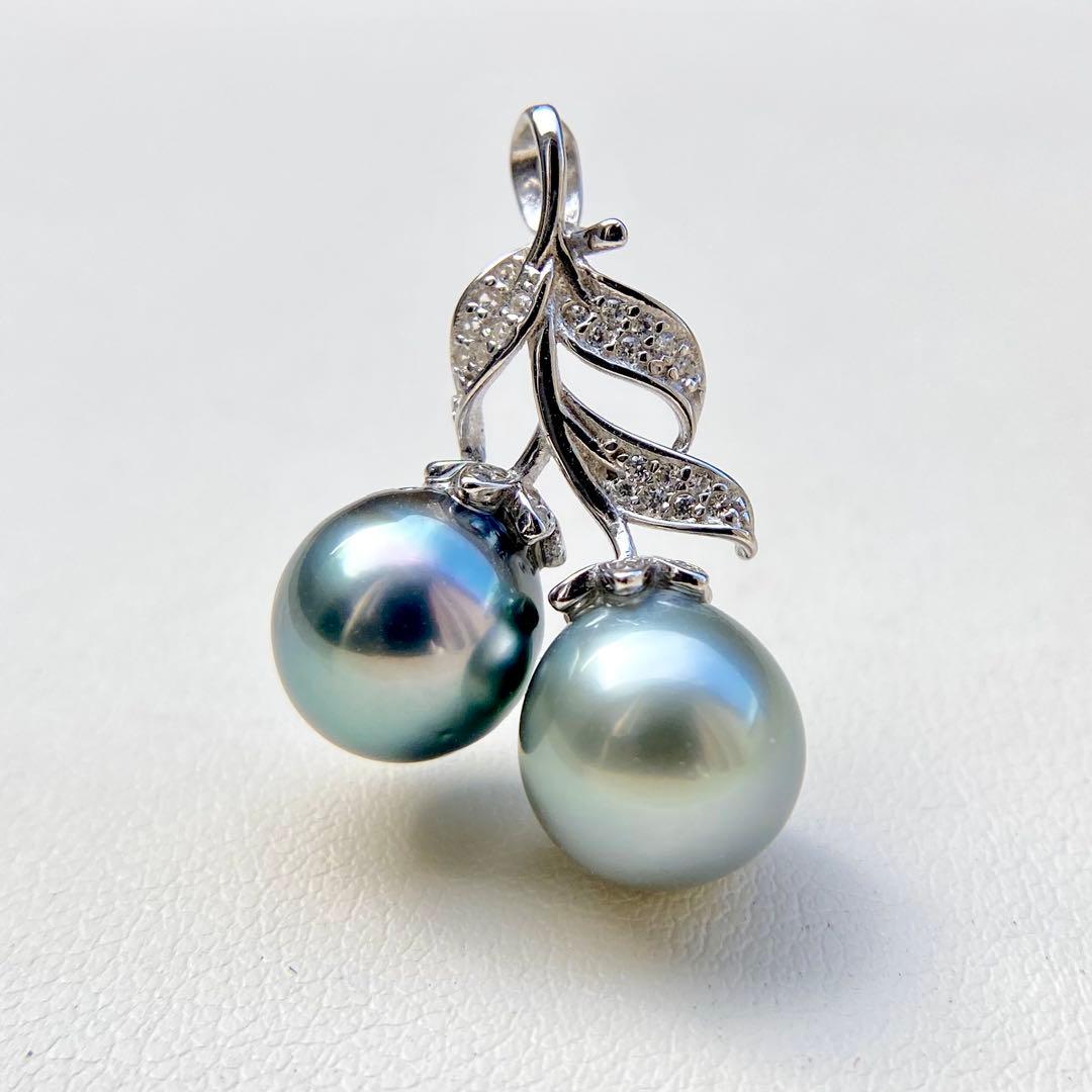 本真珠南洋黒蝶真珠グレーとブルー10㍉s925ペンダントBEN906