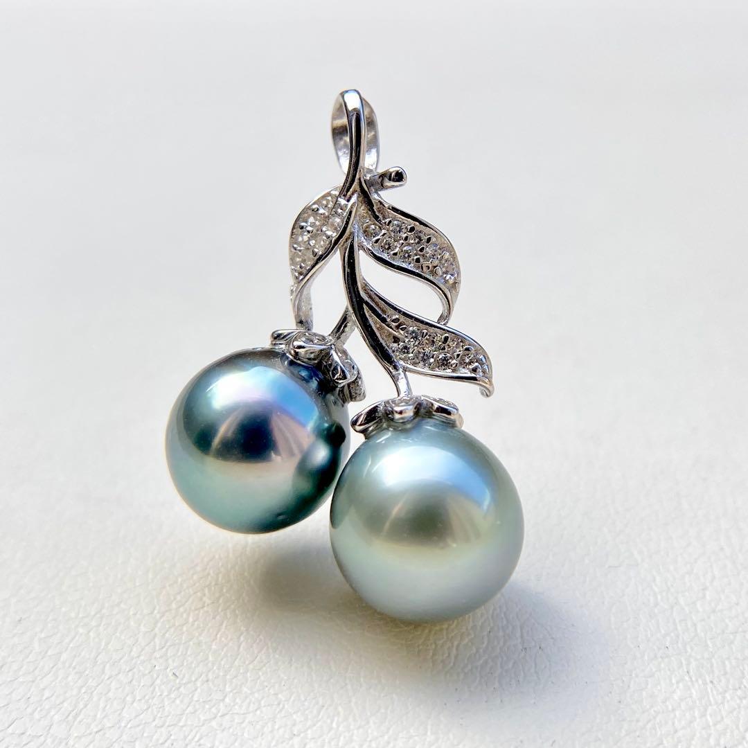 本真珠南洋黒蝶真珠グレーとブルー10㍉s925ペンダントBEN906
