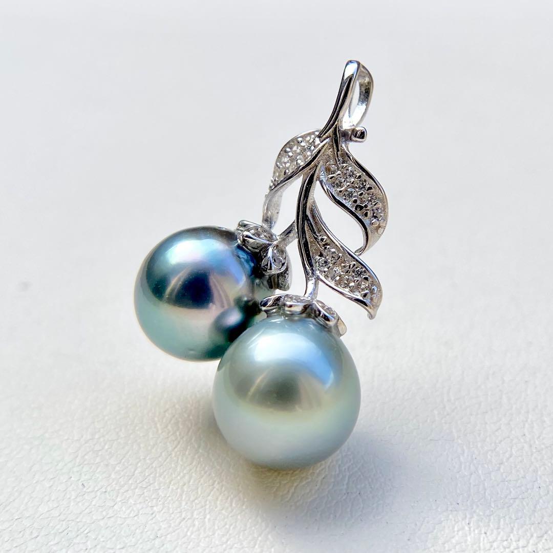 本真珠南洋黒蝶真珠グレーとブルー10㍉s925ペンダントBEN906