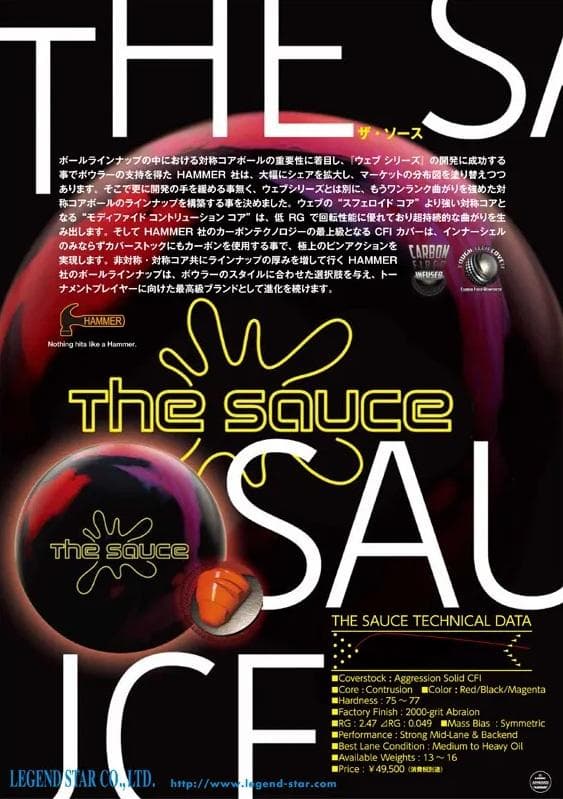 【新品】ボウリングボール Hammer The Sauce 16lb00oz
