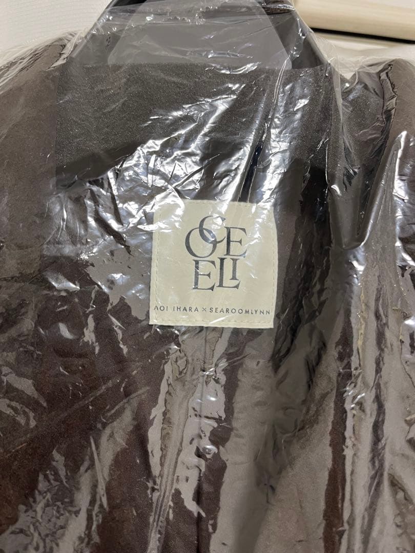 collab スエードライクオーバージャケット　チャコールブラウン マフラー付き