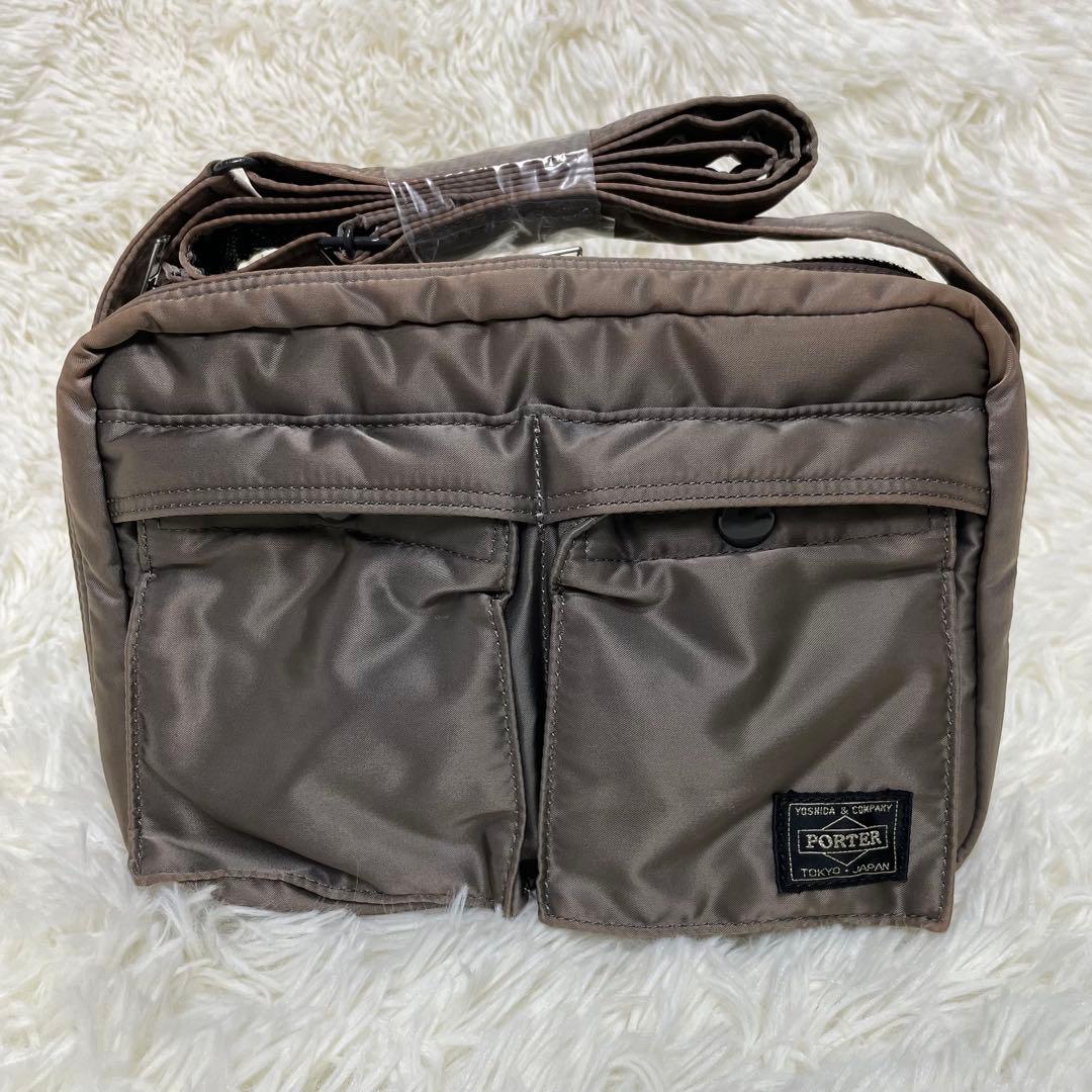 美品 PORTER ポーター タンカー ショルダーバッグ シルバーグレー 二層式