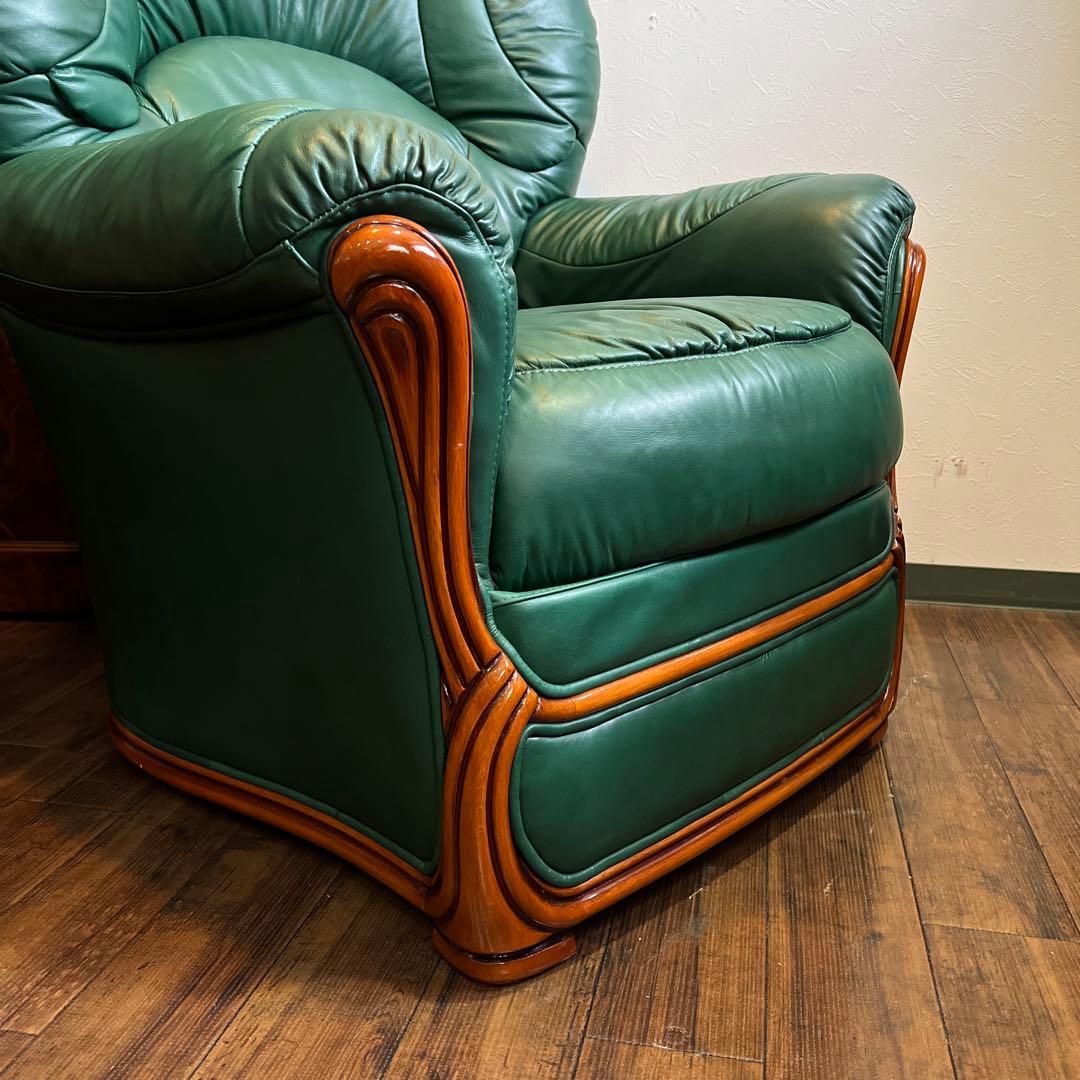 k831r111 イタリア製 グリーンの本革ソファ 1Pソファ 2脚セット