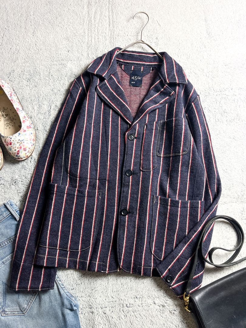 【45R】45rpm 毛100% ジャージフラノ ストライプ柄ジャケット 2