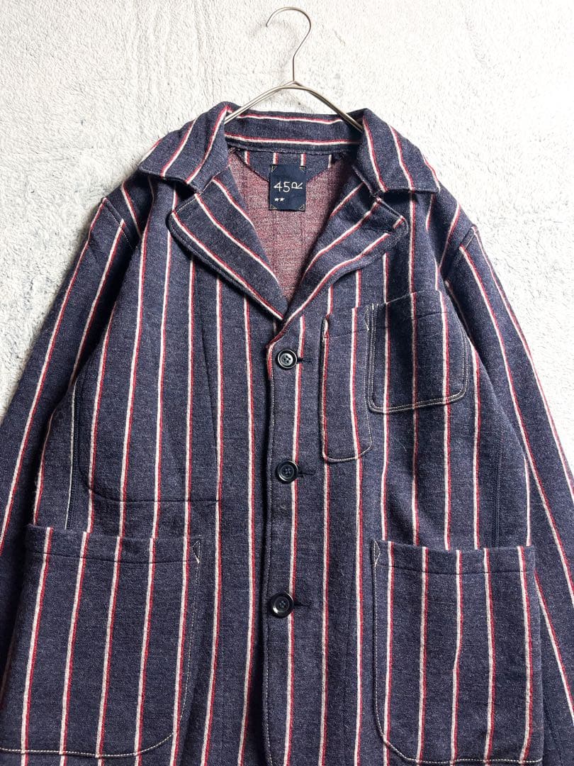 【45R】45rpm 毛100% ジャージフラノ ストライプ柄ジャケット 2