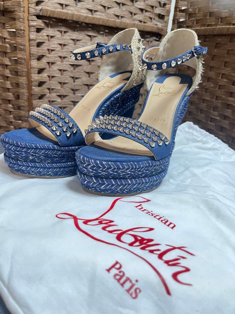 【再】Christian Louboutinデニムサンダル38