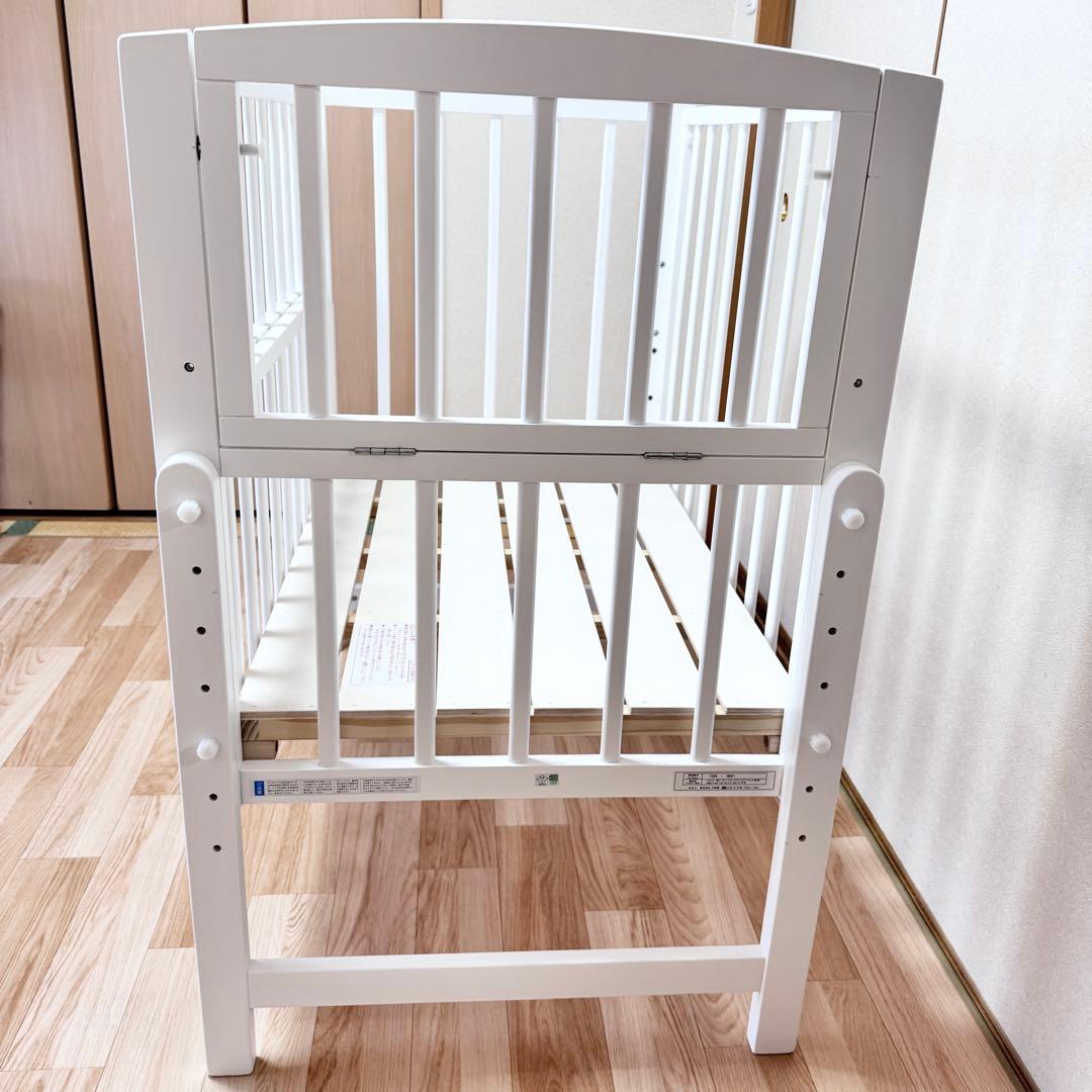 ホワイト木製ベビーベッド　ノモック　Wオープンハイタイプミニベビーベッド　WH