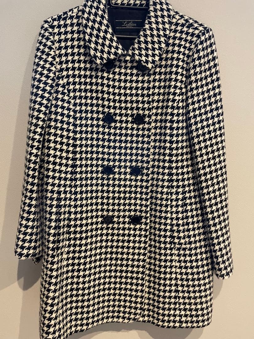 美品11お値下★レリアン上品暖か千鳥格子コート赤いウールスカーフおまけ