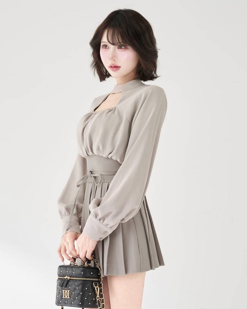 ダーリッチ ドッキングコルセットプリーツミニワンピース グレー