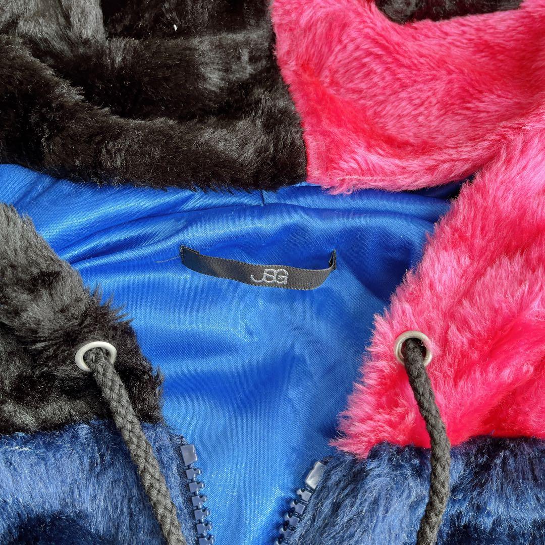 00s 猫耳 豹柄 ファー ポンポン パッチワーク パーカー y2k平成 ギャル