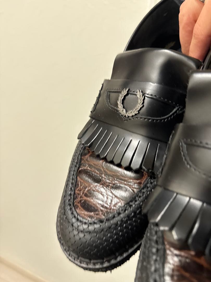 FRED PERRY E COX ブラック クロコダイルローファー