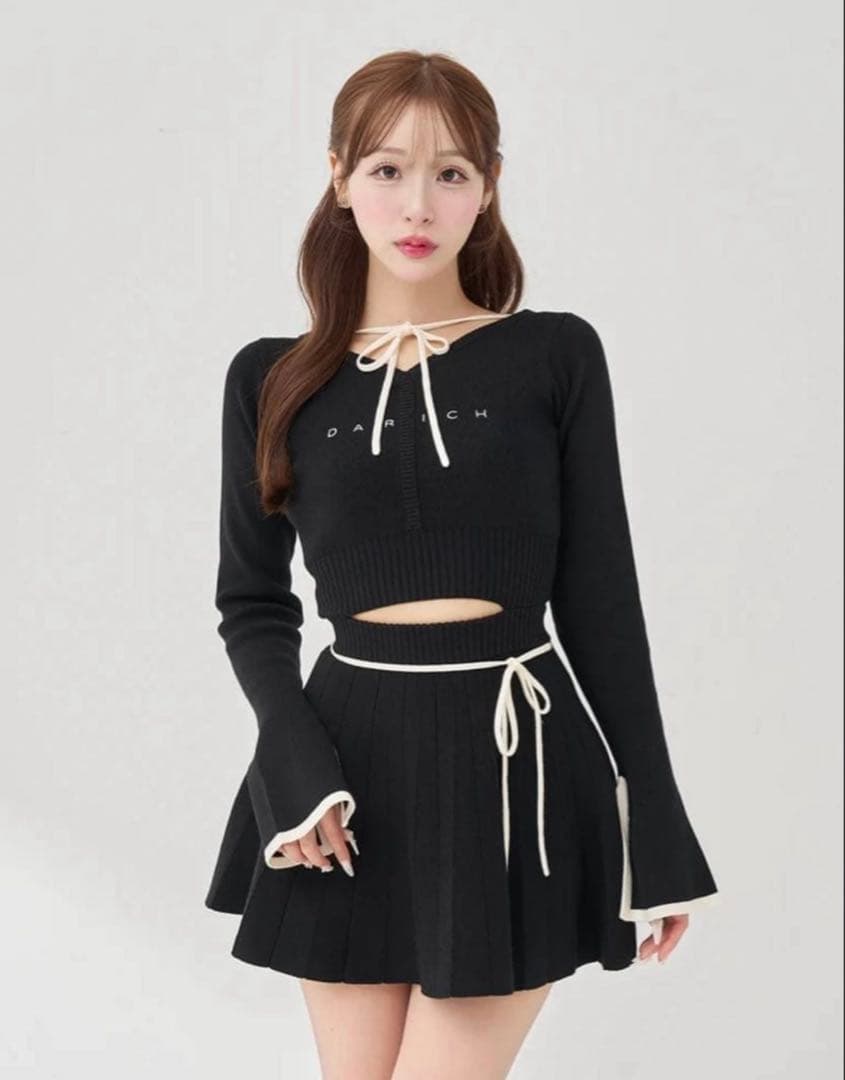 Darich ウエストオープンリボンデザインニットミニワンピース フリーサイズ