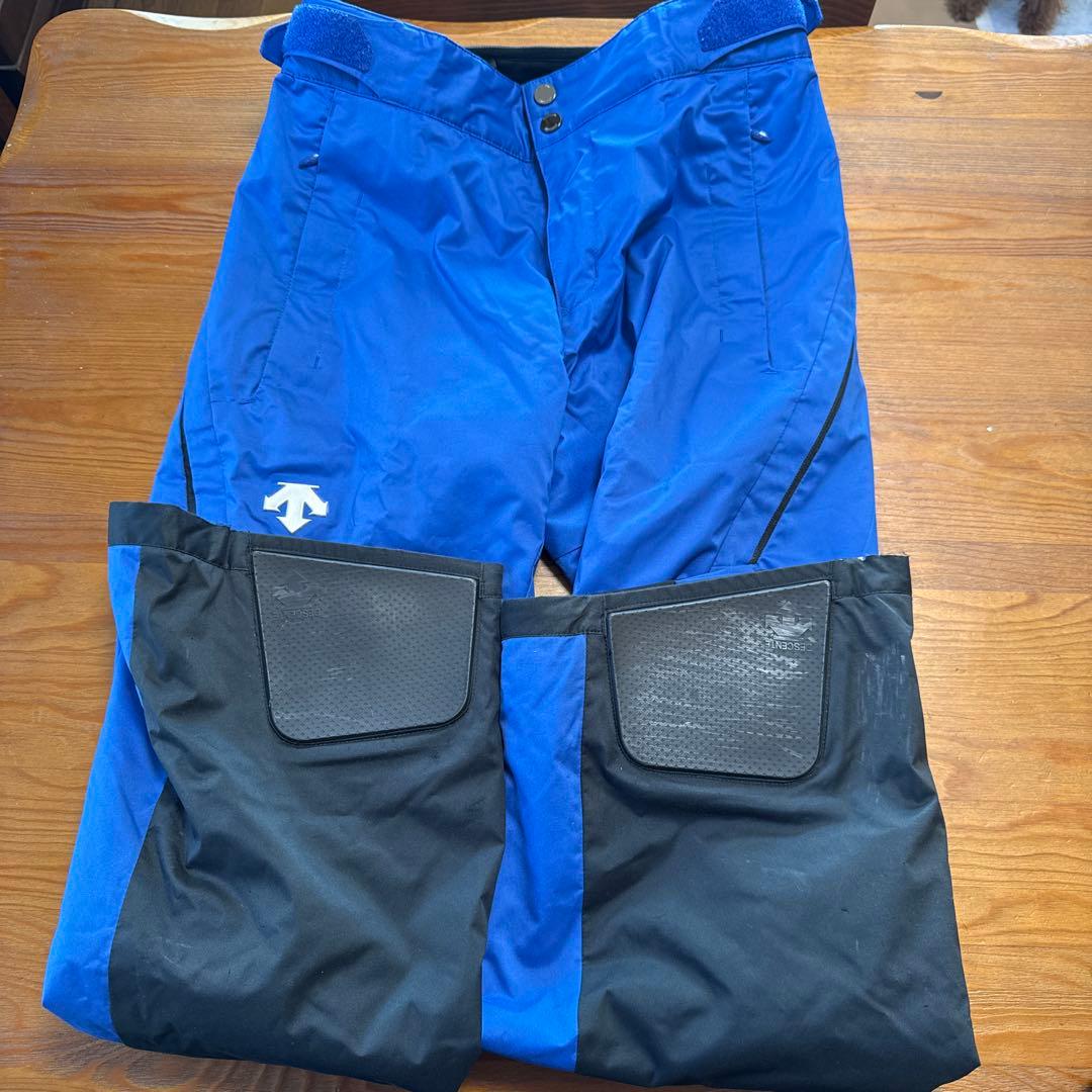 DESCENTE SCRUM-Q スキーウェア 上下セット、青/黒 収納袋付き