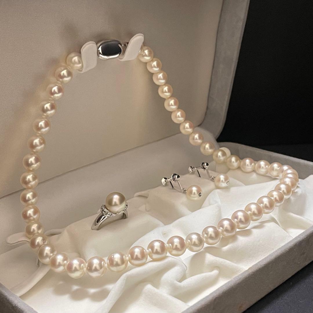 【超大珠✨テリ強】 あこや本真珠 ネックレス イヤリング リング セット パール